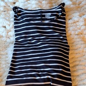 Lands' End Women's Navy and White Striped Tee